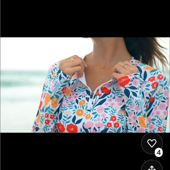 Bright Colored Floral Rashguard with front zip, thumb holes and 50+UPF- NWOT- Sm - Picture 9 of 13